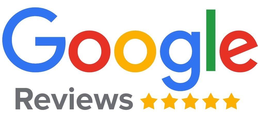 A google review logo with five stars on it.