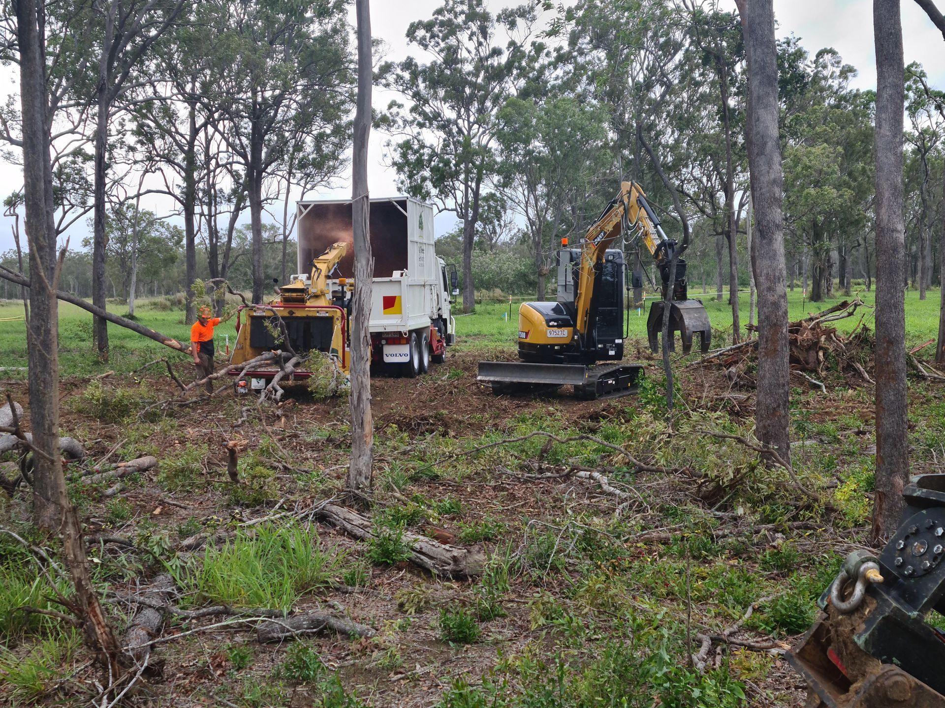 A Man is Cutting a Large Log With a Chainsaw — A1 Tree Service in Kensington, QLD