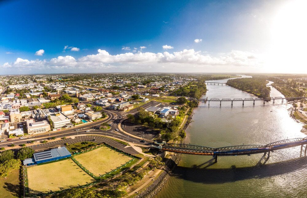 Ariel View of River, Bridges and Town — A1 Tree Service in Burnett, QLD