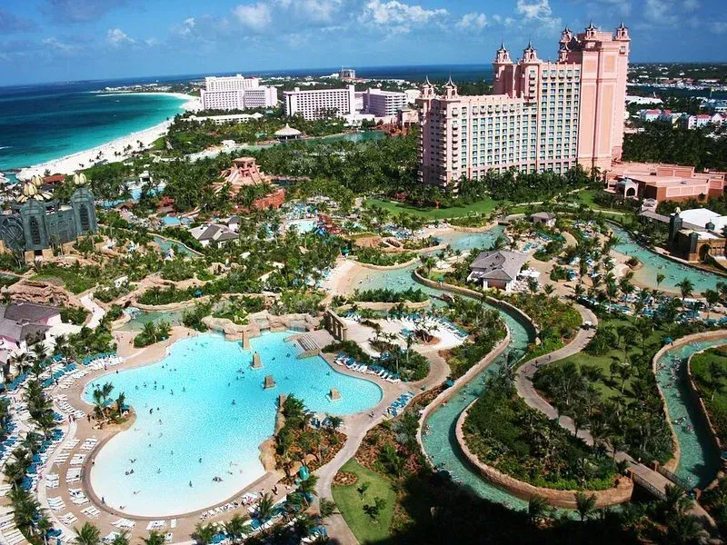 an aerial view of a water park in the bahamas