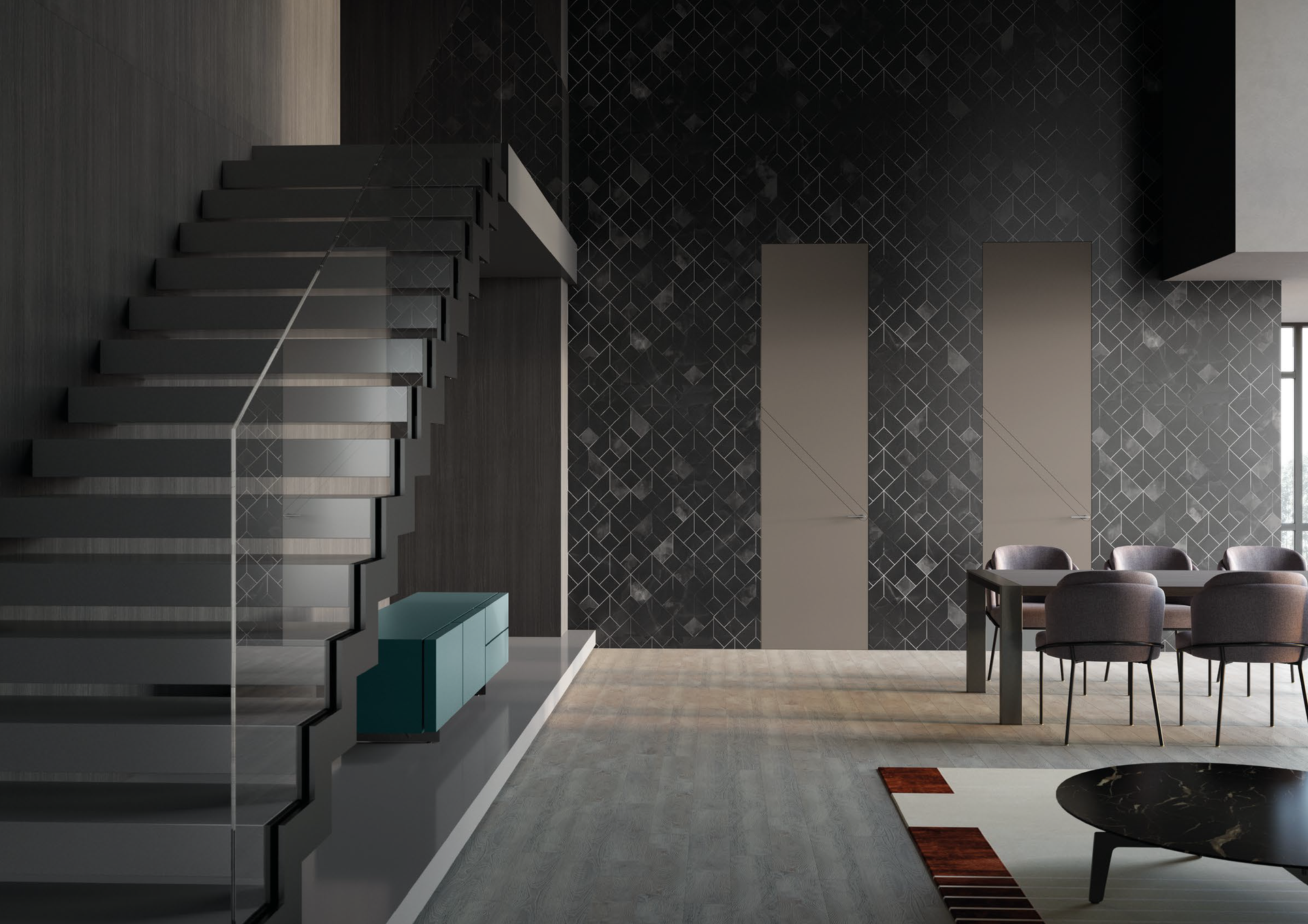 Porte alte e strette color tortora in legno