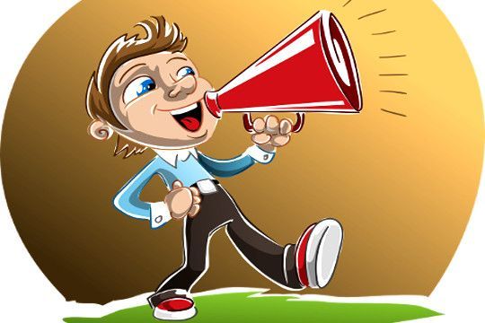 A cartoon man is holding a red megaphone | Elgin, IL | 'I' in Team Series By IA Business Advisors
