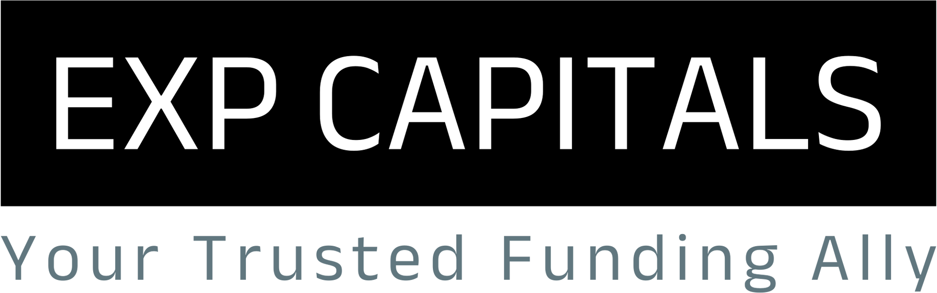 EXP CAPITALS logo with tagline “Your Trusted Funding Ally” on black and light gray background