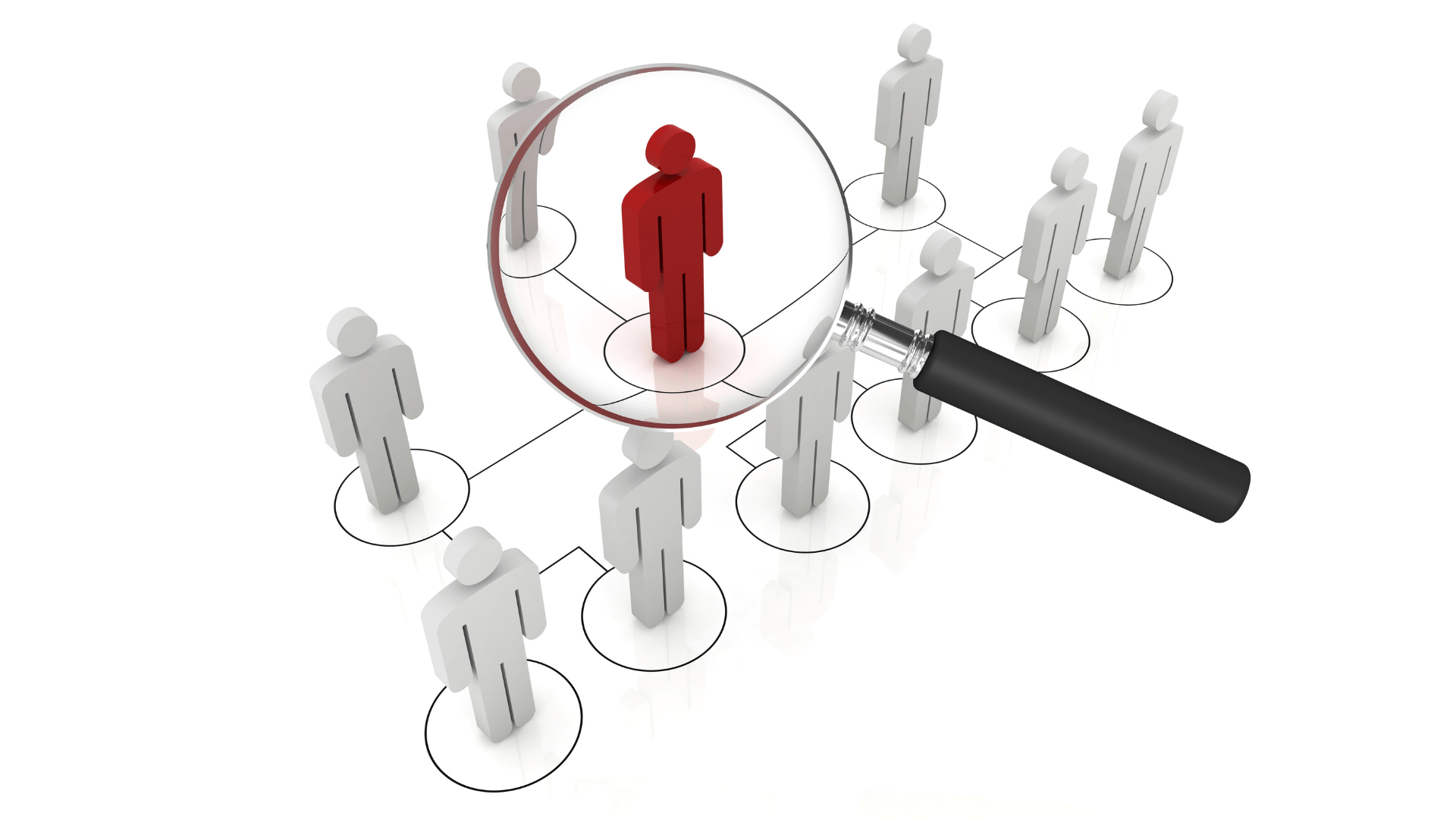 A magnifying glass is looking at a group of people