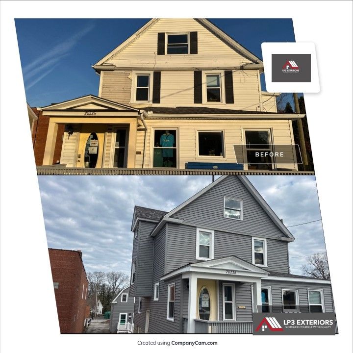 A before and after picture of a house that has been remodeled