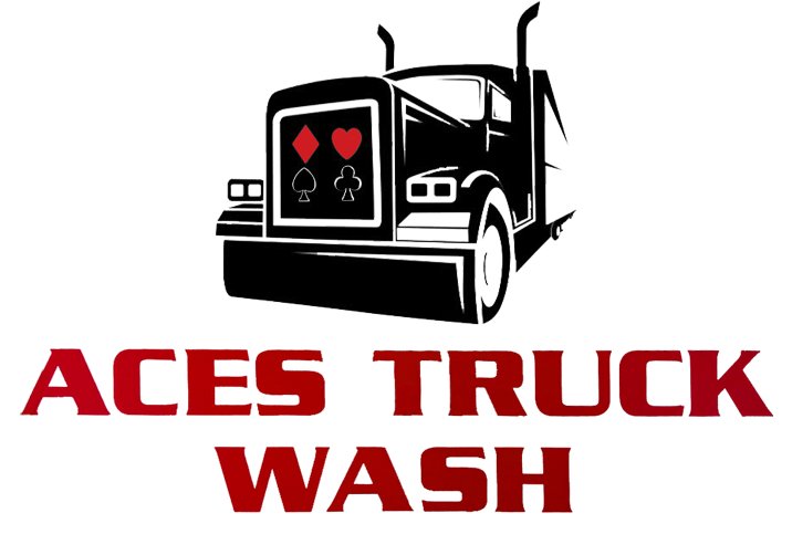 A logo for Aces Truck Wash with a truck and playing cards on it
