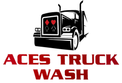 A logo for Aces Truck Wash with a truck and playing cards on it