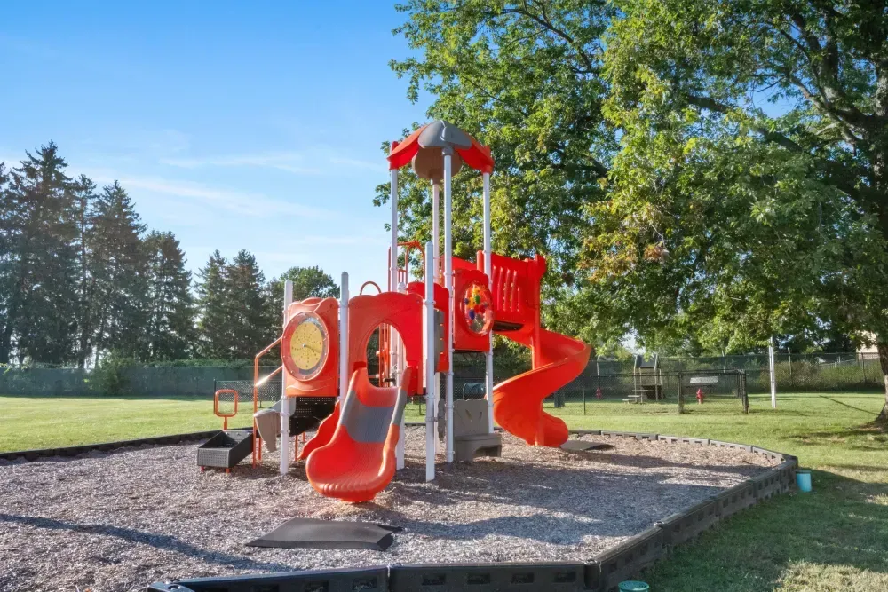 Colorful playground with a slide and climbing structures