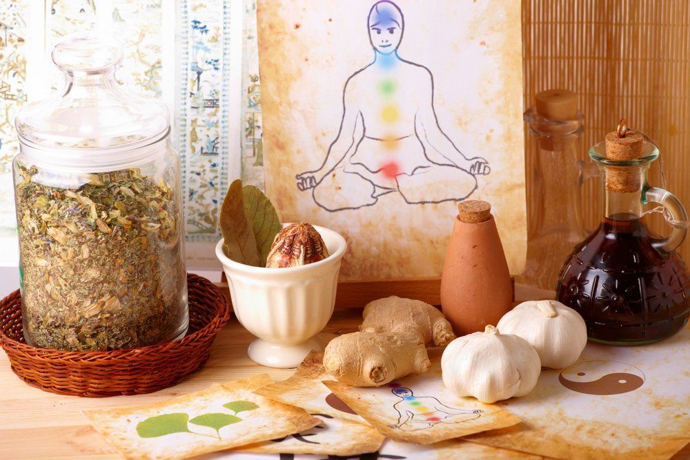 StilL Life With Herbs, Spices, and a Chakra Chart, Suggesting Natural Healing and Holistic Wellness