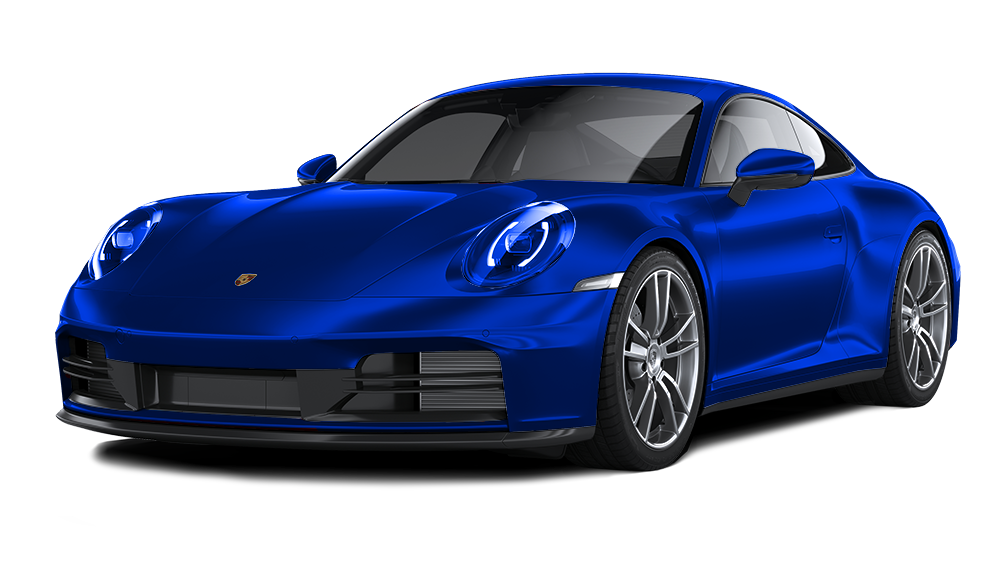 A blue porsche 911 is shown on a white background.