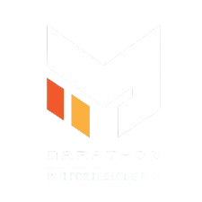 A white logo with orange and yellow squares on a white background.