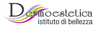 Logo per Dermoestetica Istituto di Bellezza con testo stilizzato a forma di onda viola e verde.