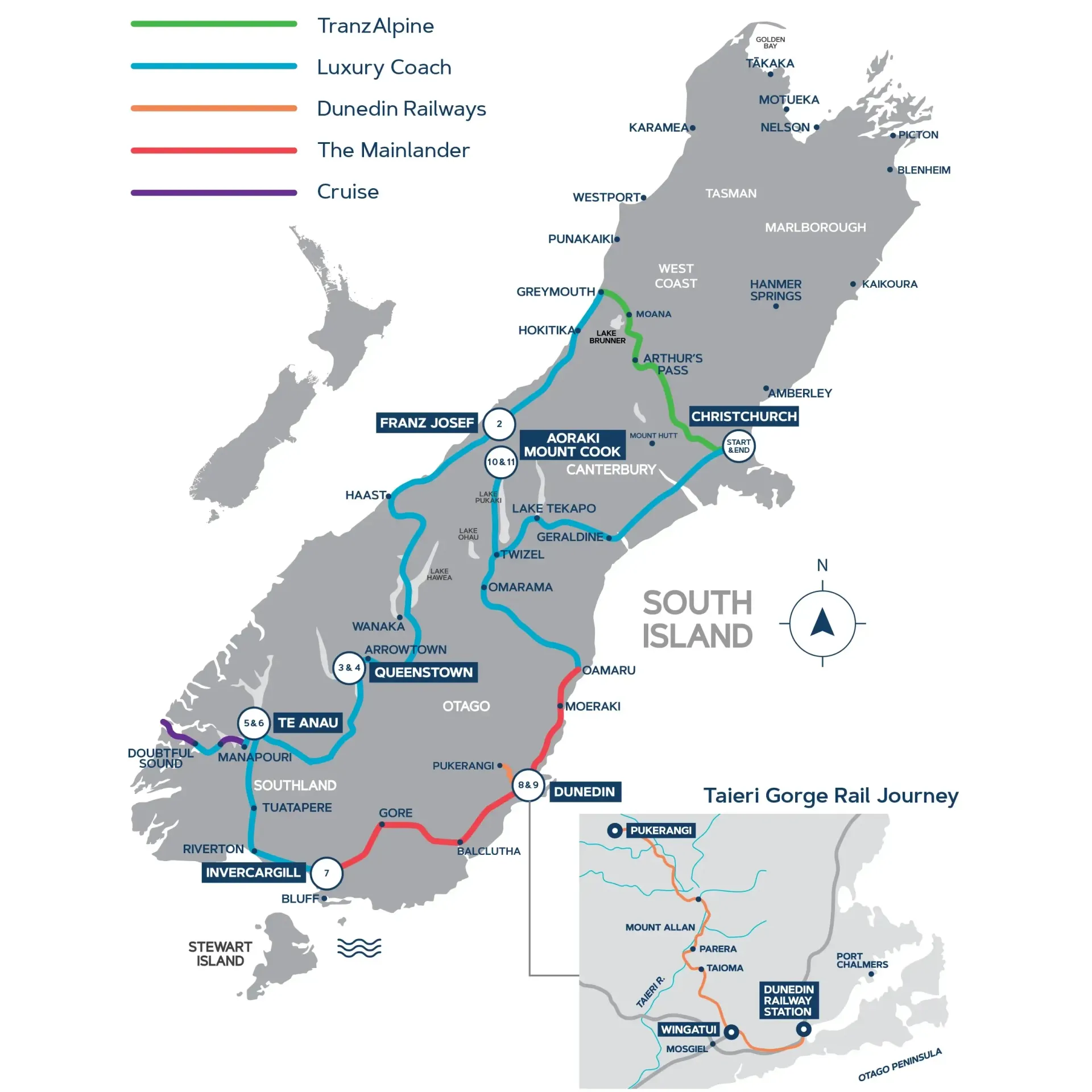 New Sir Edmund Hillary 2026 Winter Edition Tour Map for Train Tours in the South Island of New Zealand.