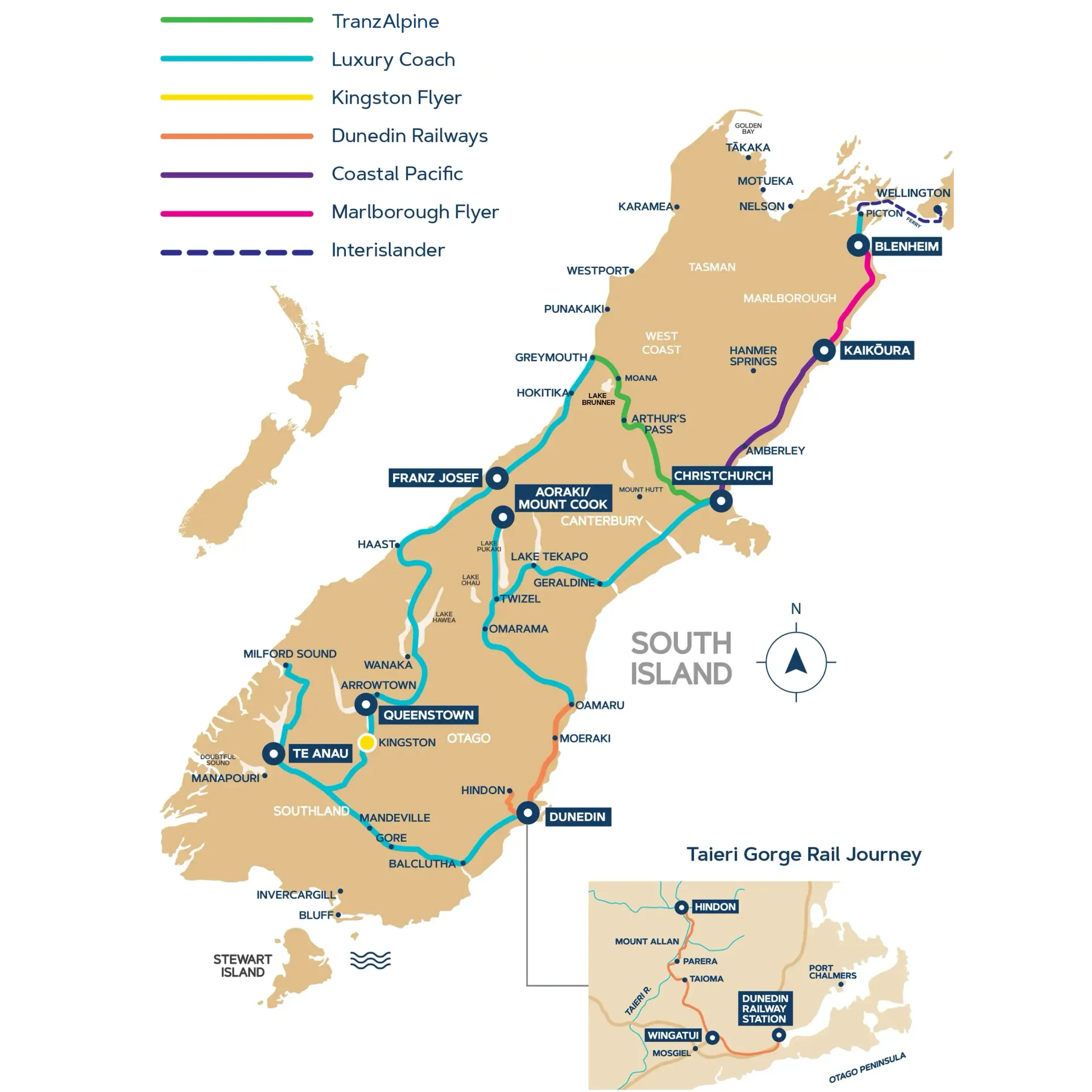 Christchurch tour map for the Sir Edmund Hillary Explorer train and coach tours