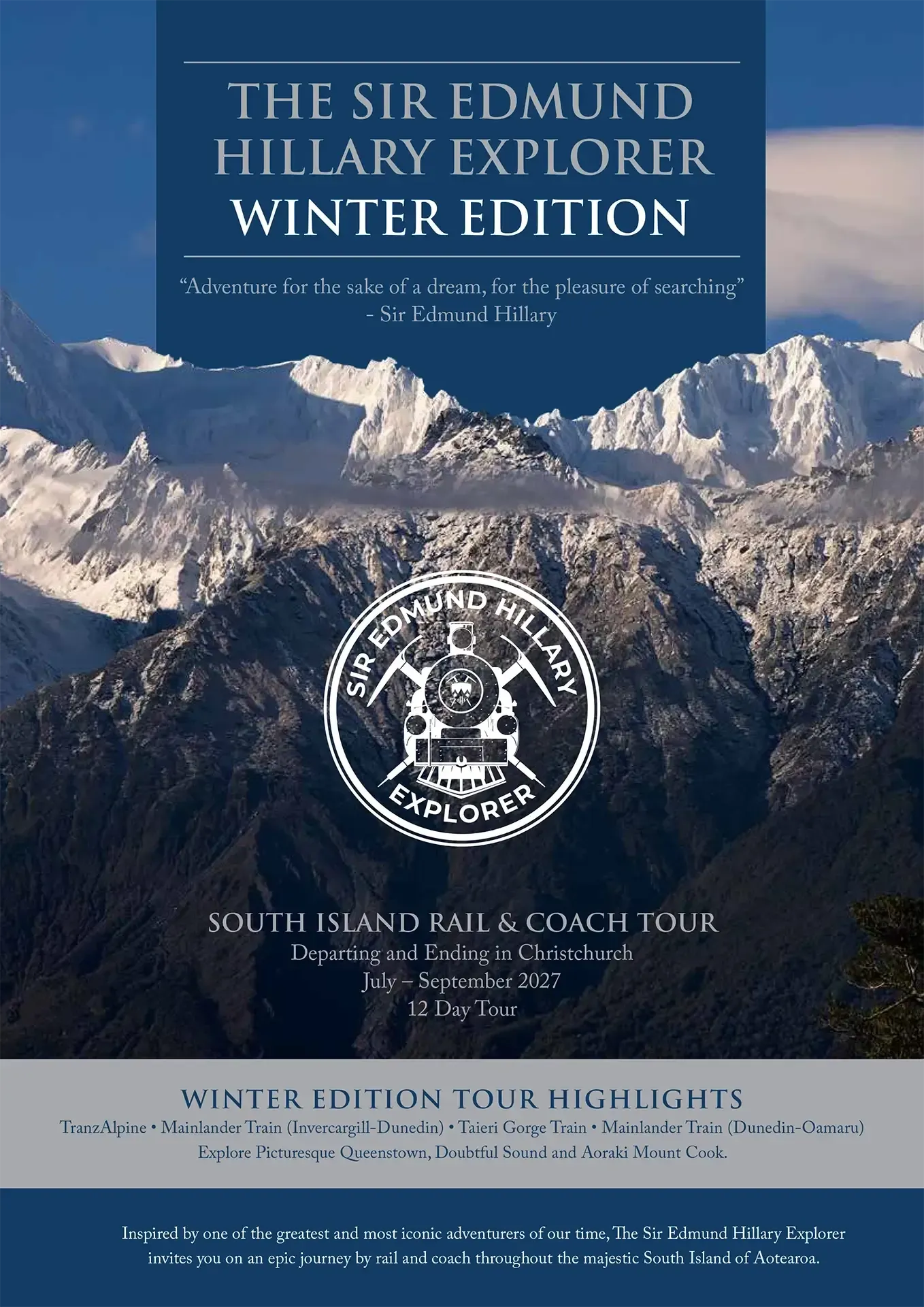 The Sir Edmund Hillary Explorer - 2027 Winter Edition Tour Brochure Cover