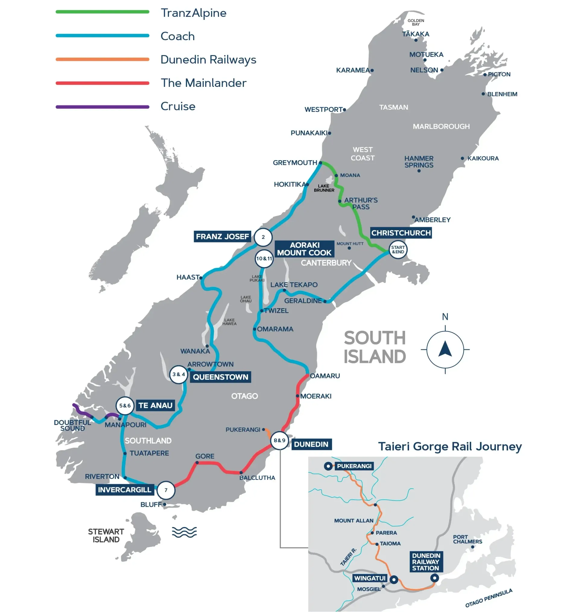 New Sir Edmund Hillary 2027 Winter Edition Tour Map for Train Tours in the South Island of New Zealand.