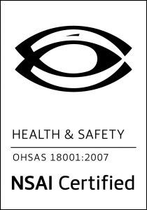 A black and white logo for nsai certified health and safety.