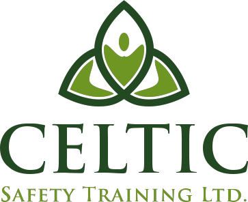 The logo for celtic safety training ltd. is green and white