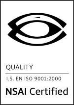 A black and white logo for a company that is nsai certified.