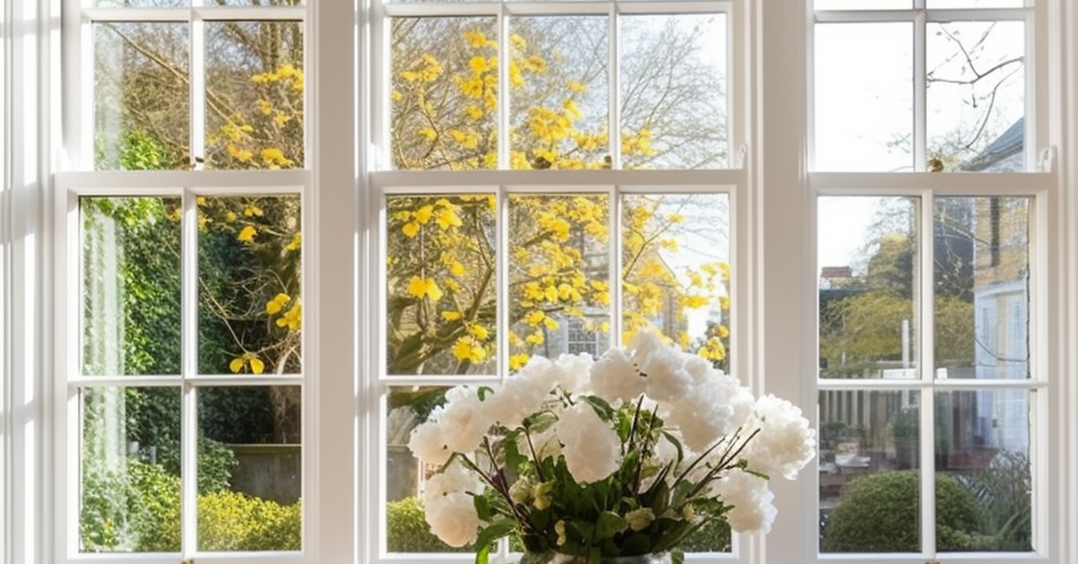 a vase of flowers is sitting in front of a window .
