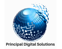 A logo for principal digital solutions with a blue globe