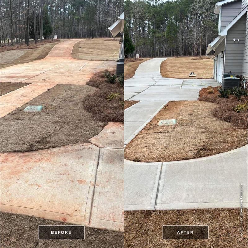Before and after of a concrete driveway cleaning. The 