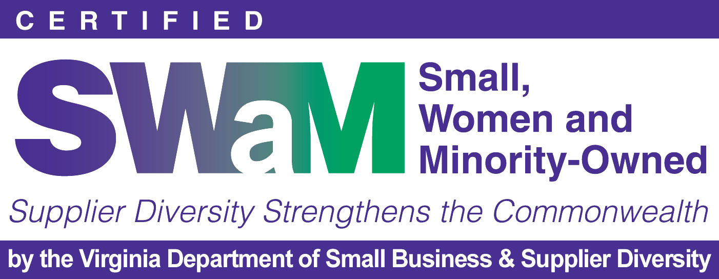 Certified SWaM logo: Small, Women, and Minority-Owned business supplier diversity certification by Virginia Department.
