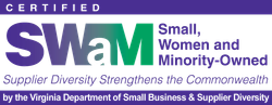 Certified SWaM logo: Small, Women, and Minority-Owned business supplier diversity certification by Virginia Department.