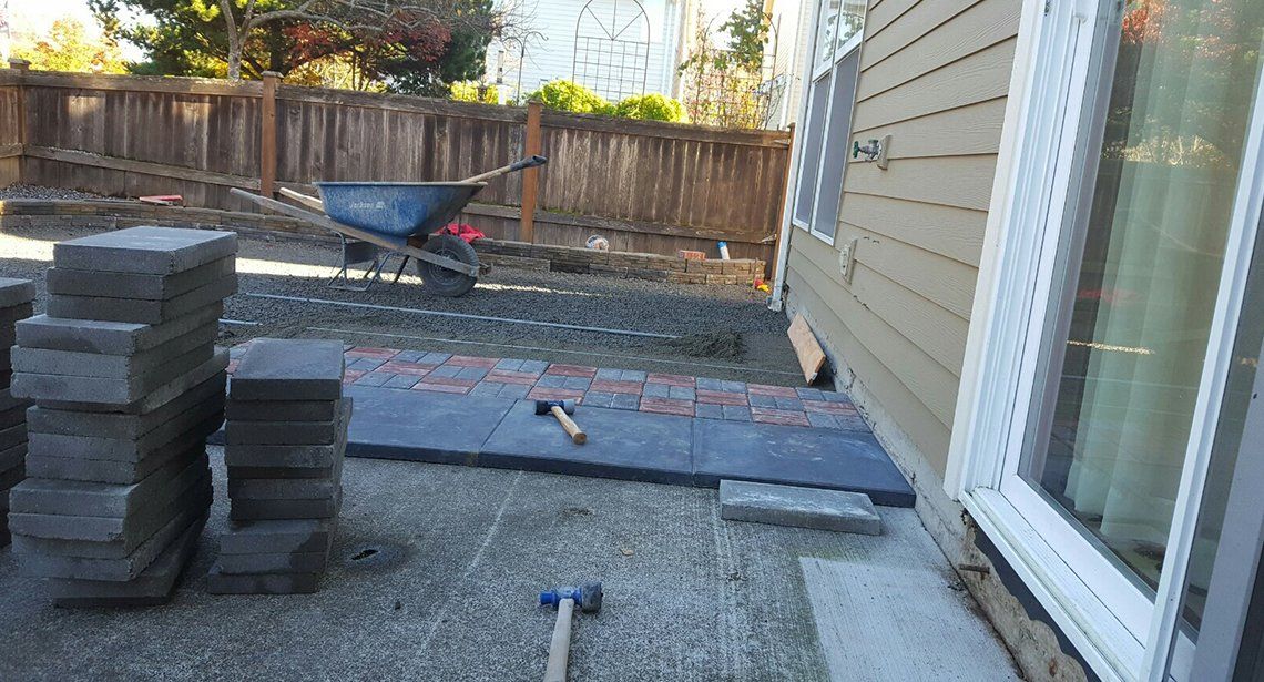 Bricks — Brick Backyard During Installation In Everett, WA