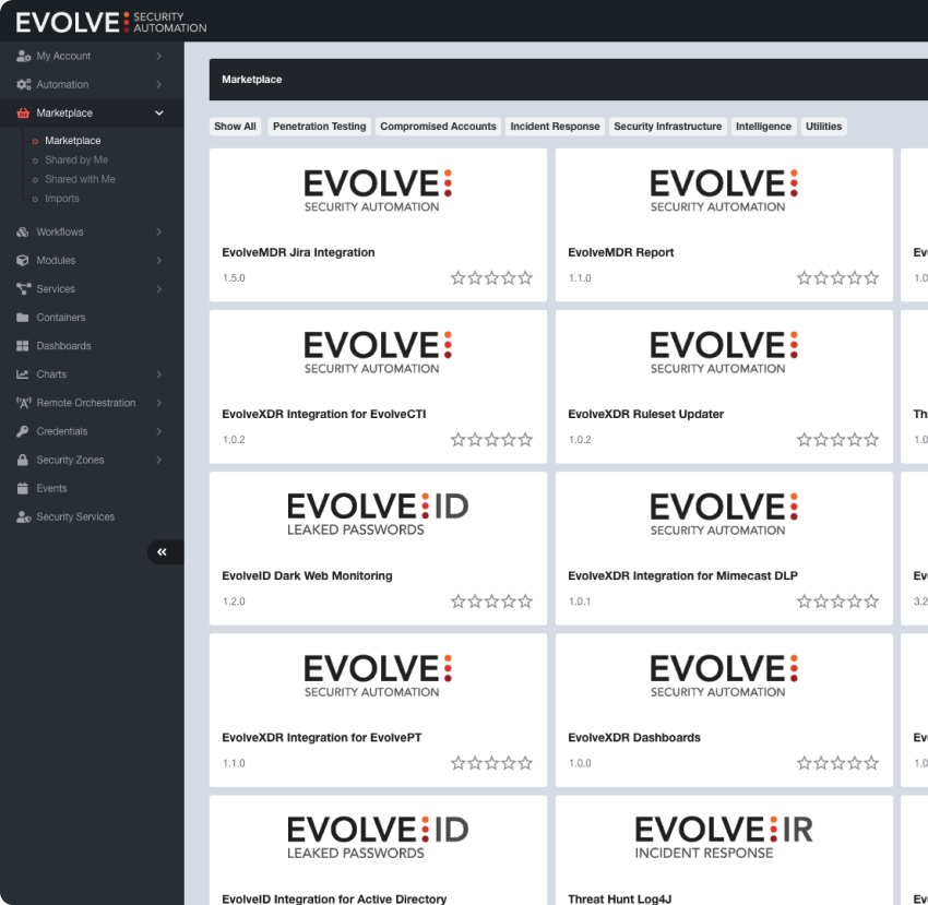 A row of evolve id and evolve ir logos on a computer screen