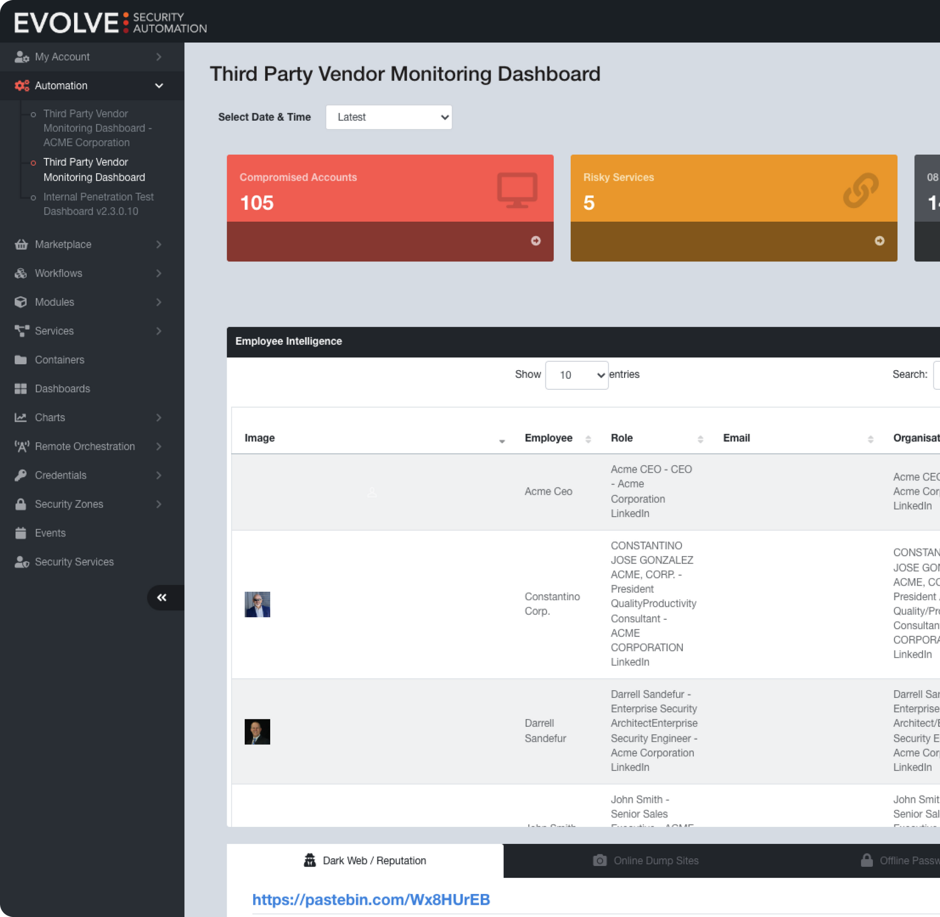 A screenshot of a third party vendor monitoring dashboard