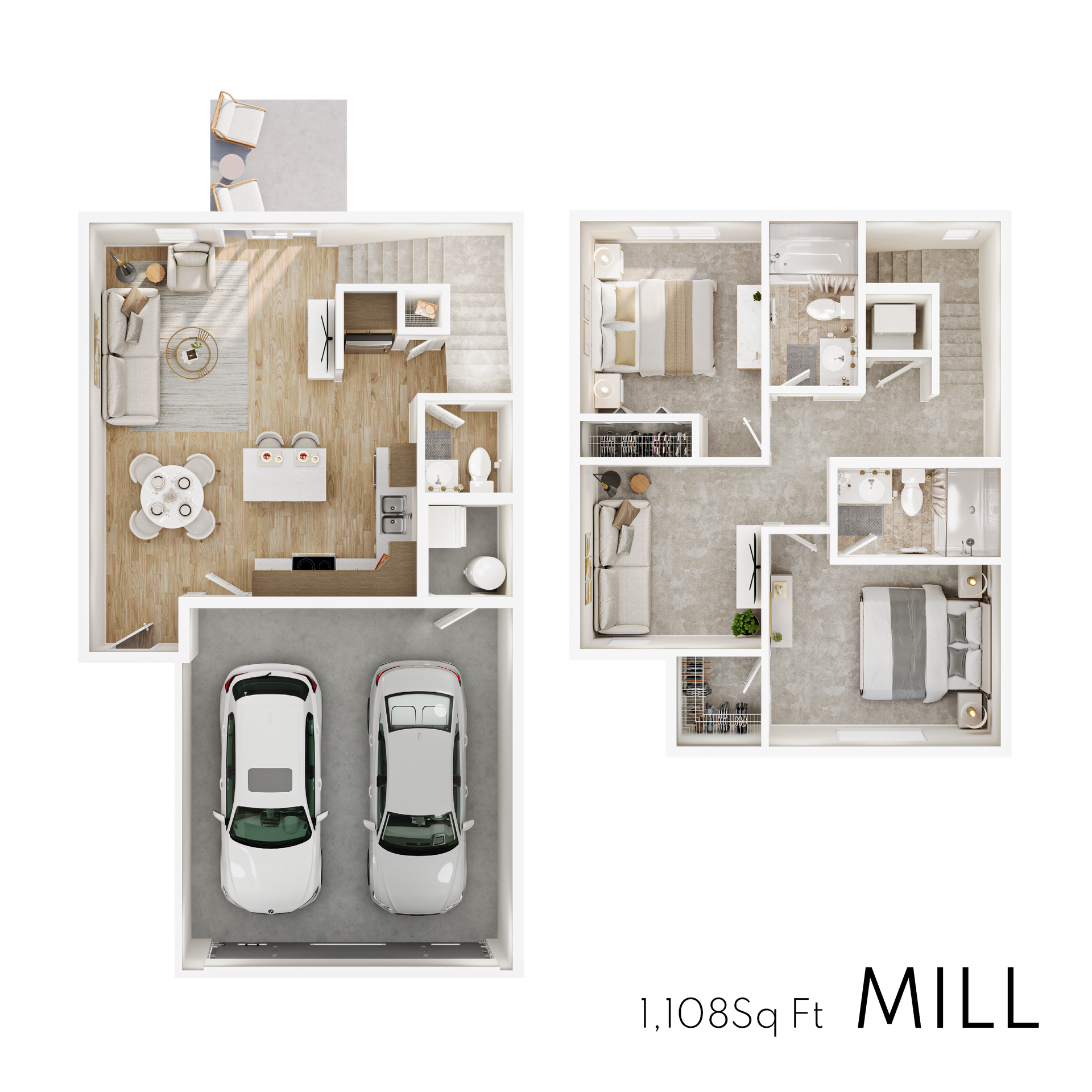 Mill floor plan with 1,108 square feet