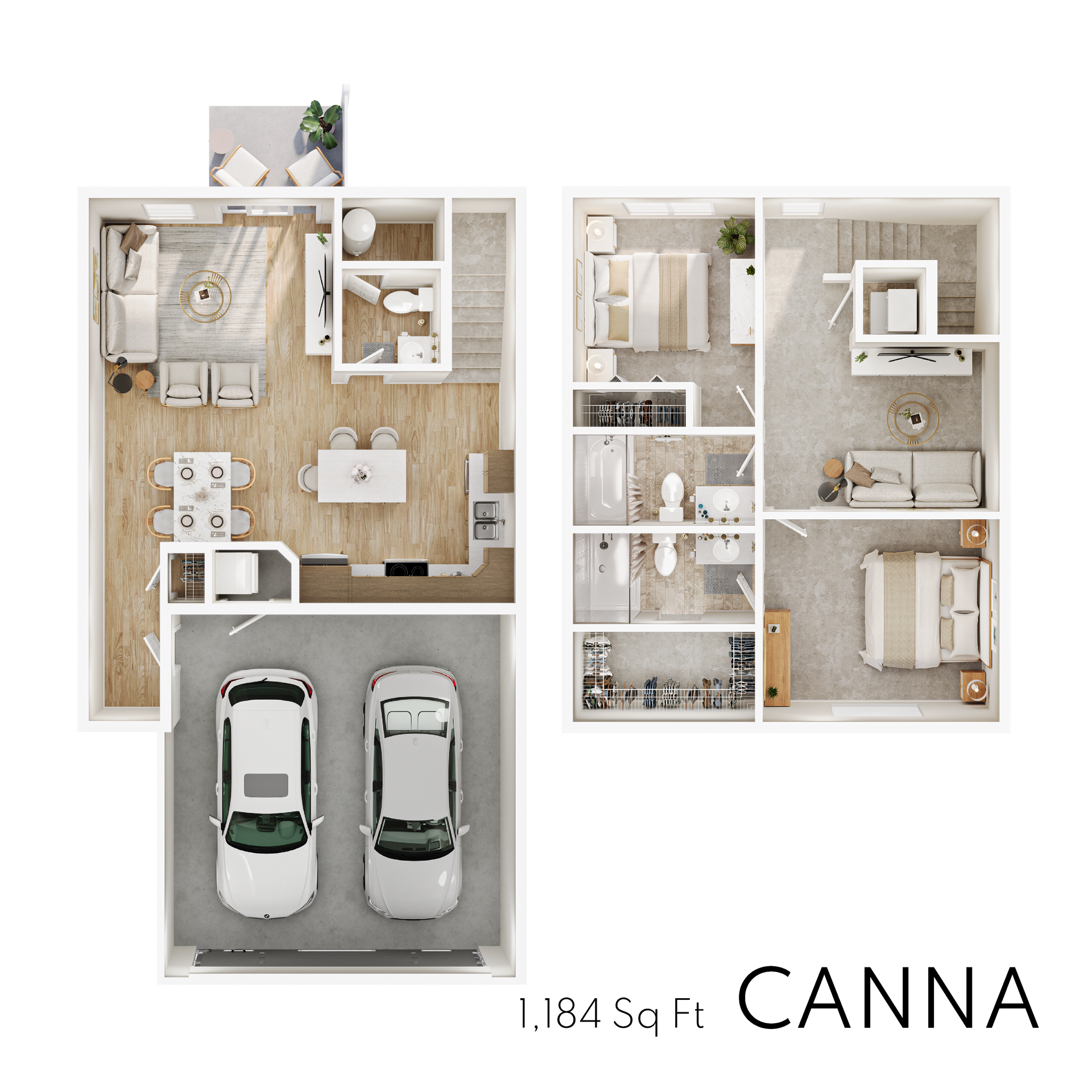 Canna floor plan with 1,184 square feet