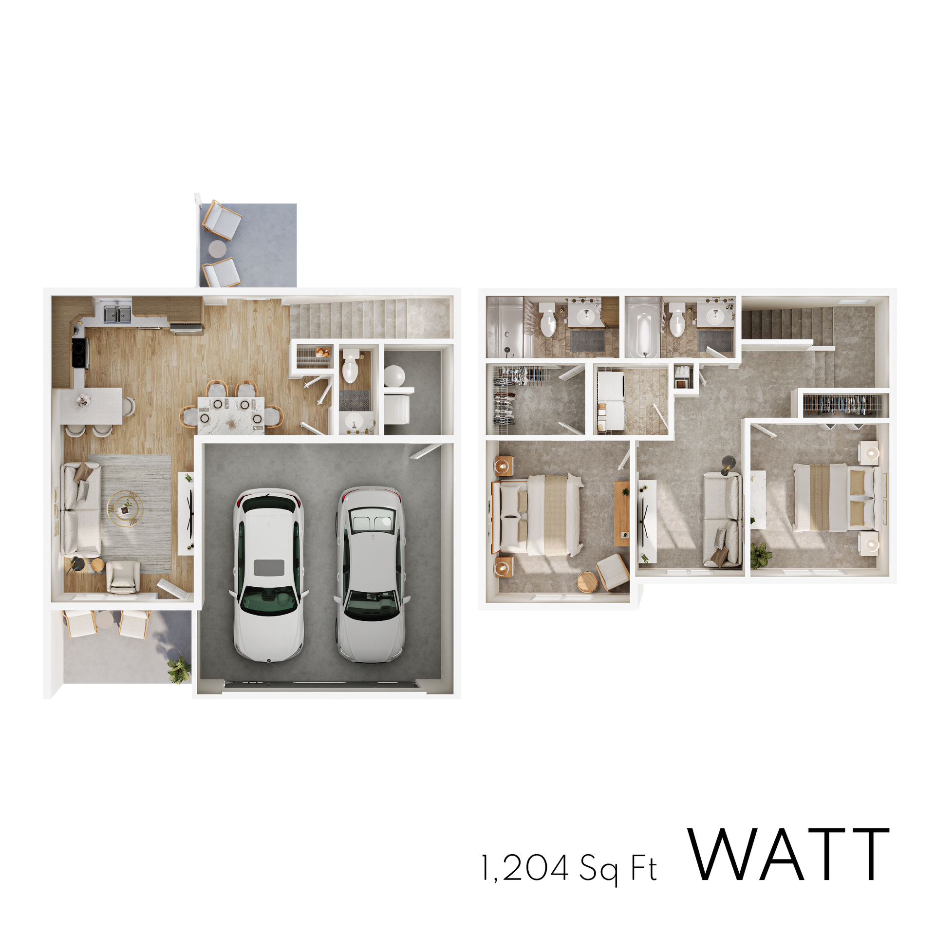Watt floor plan with 1,204 square feet