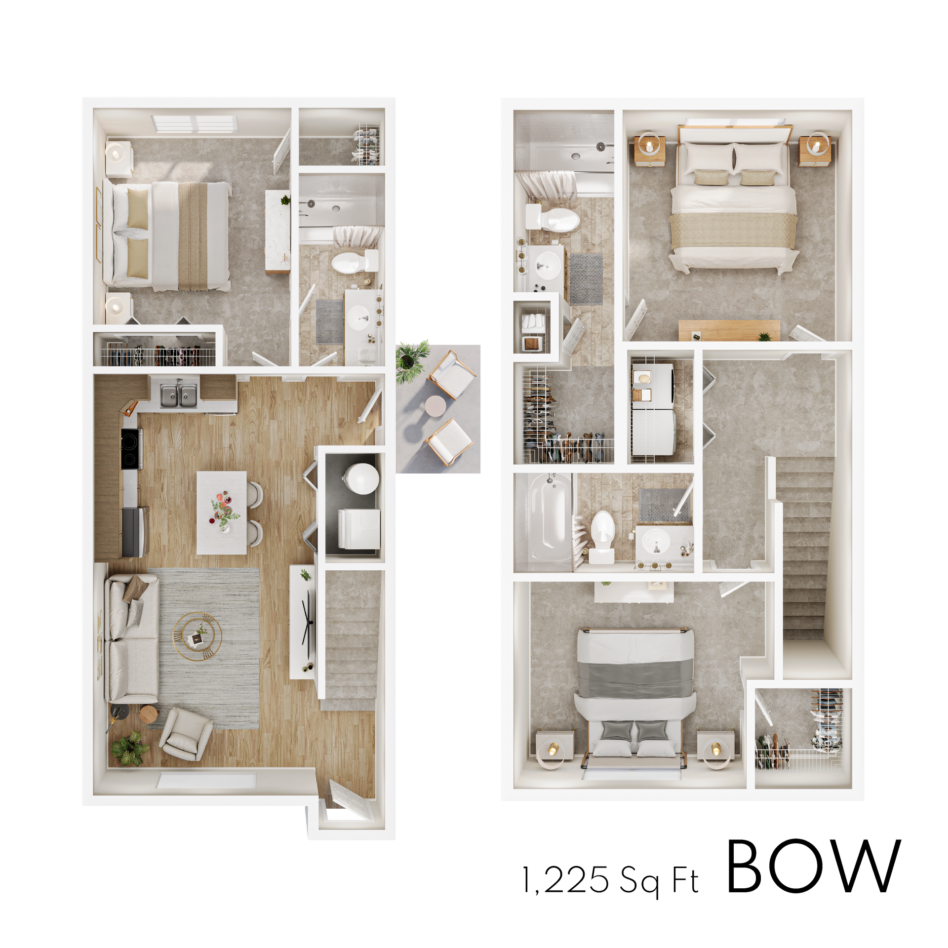 Bow floor plan with 1,225 square feet