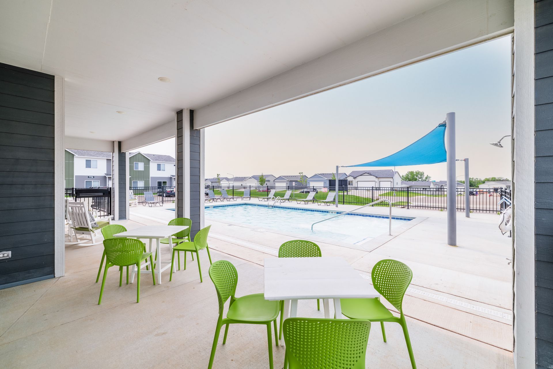 Exterior table outside of pool