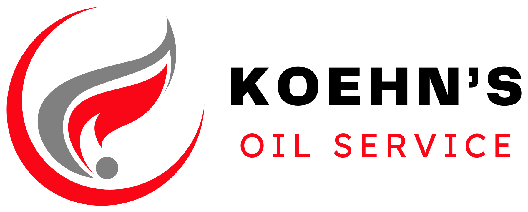 A logo for koehn 's oil service with a red flame in a circle.