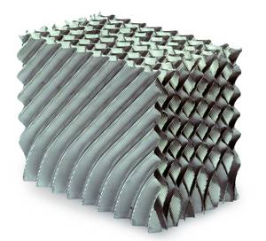 A close up of a metal block on a white background.