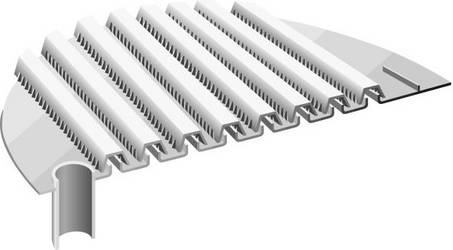 Eine Nahaufnahme eines Metallgitters auf einem weißen Hintergrund.