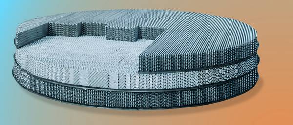 A close up of a circular object with a blue and orange background.