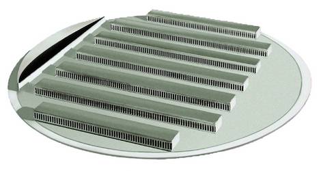 Eine Nahaufnahme eines runden Metallobjekts auf weißem Hintergrund.