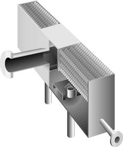 A black and white drawing of a machine with a pipe coming out of it.