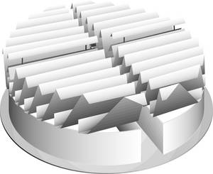 A 3d model of a white circular object with a maze in the middle.