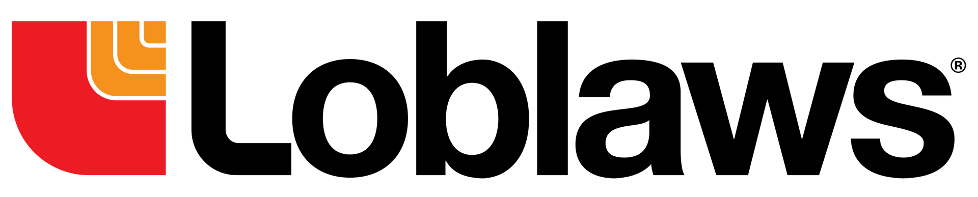 Un logo rouge et noir pour Loblaws sur fond blanc