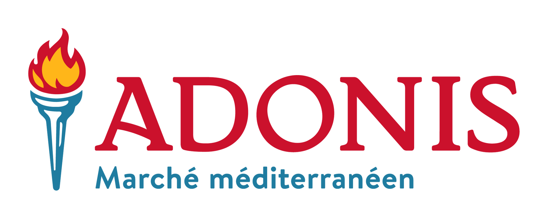 Le logo d'Adonis Marche Méditerranéen a une torche dessus