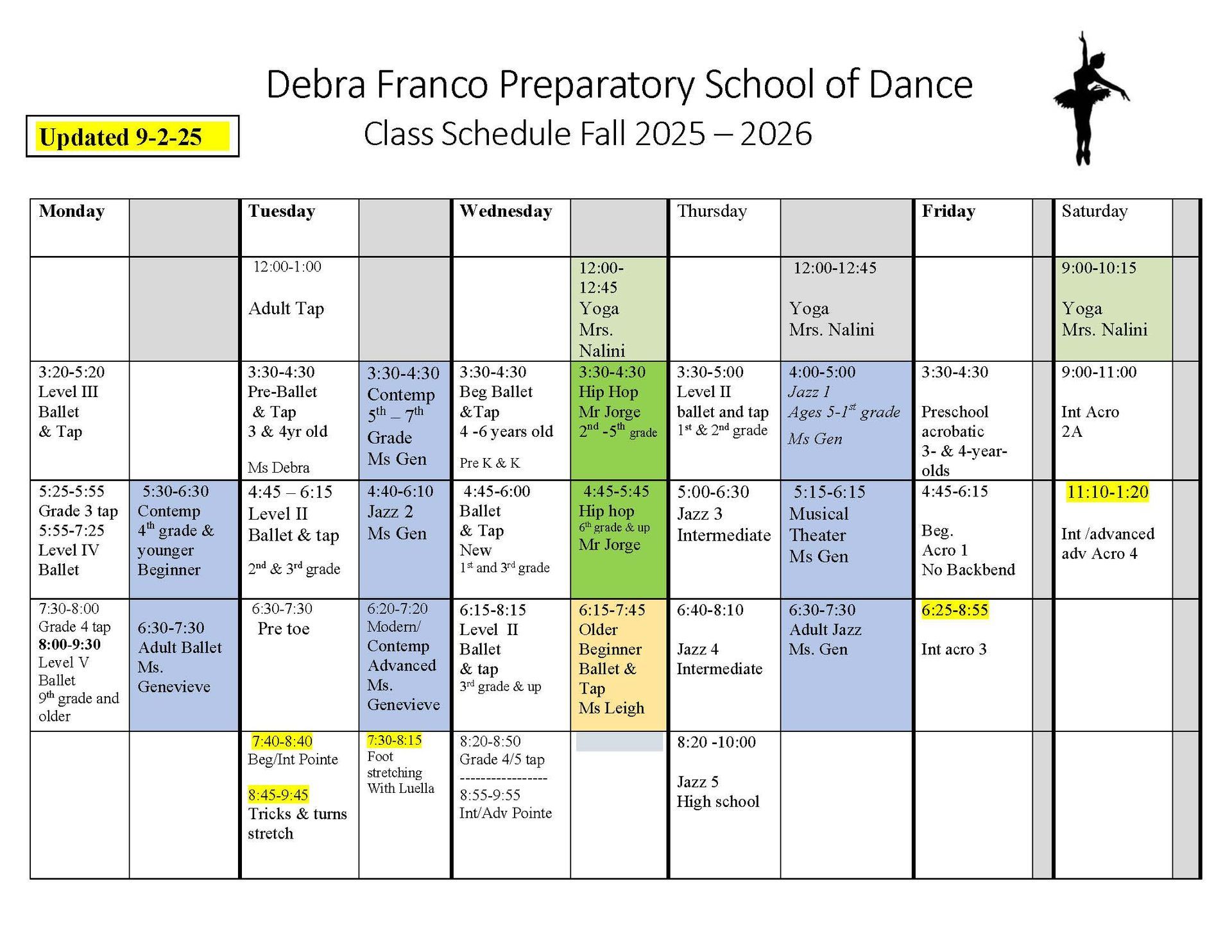 fall dance schedule