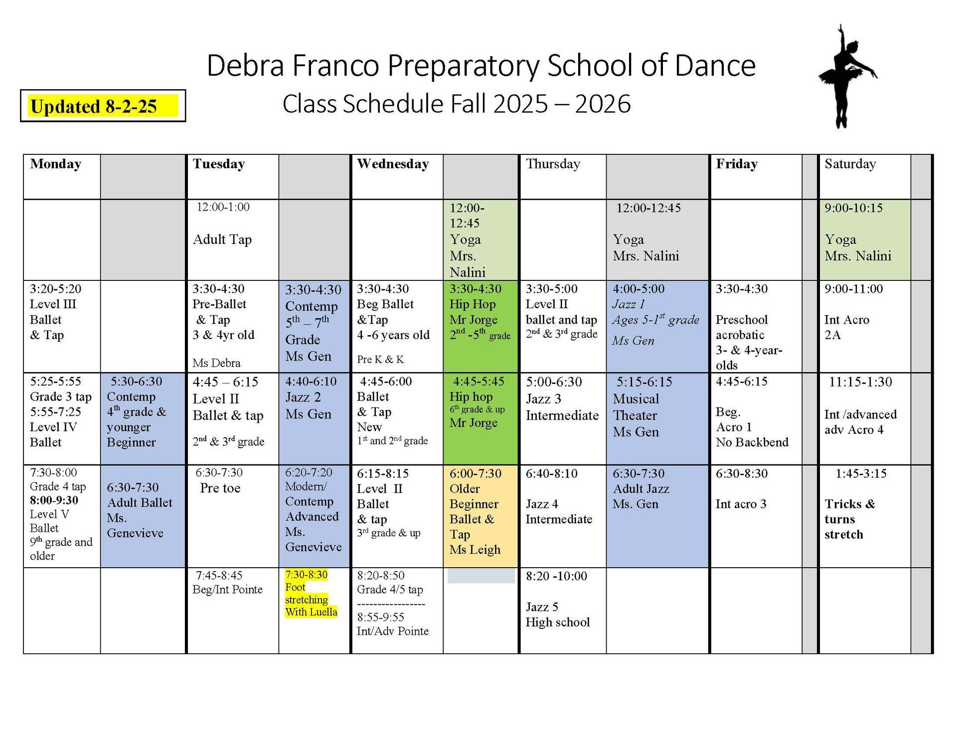  fall dance schedule
