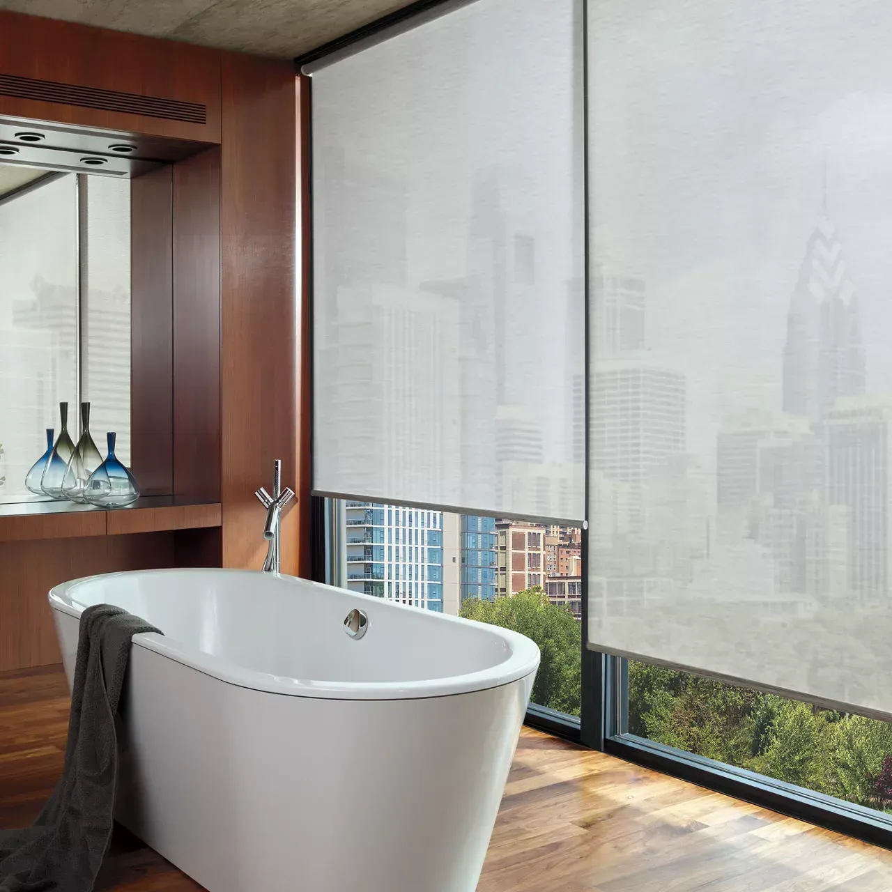 Modern Bathroom Beside Window — Pomona, CA — Althan Design Draperies & Decor