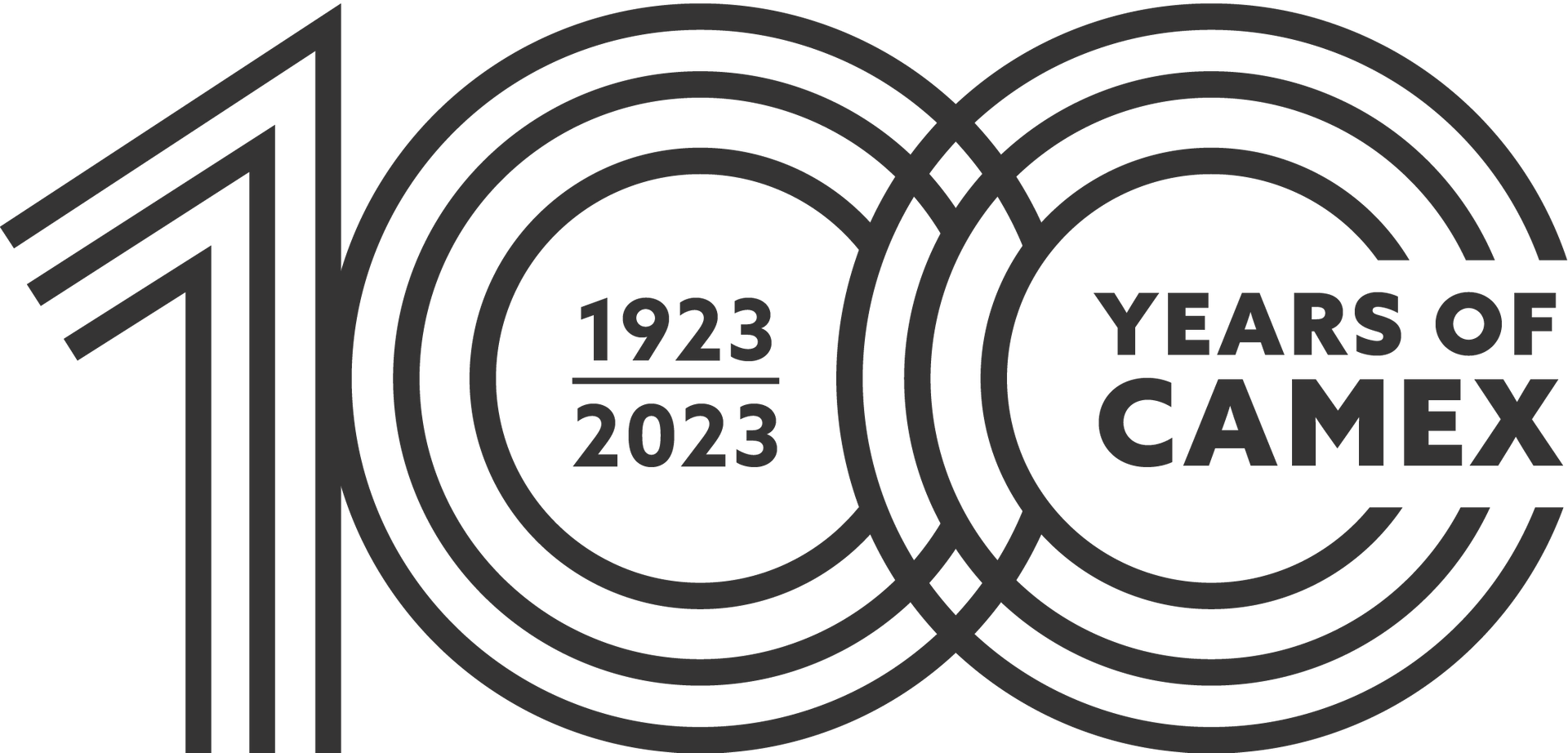 A black and white logo for the 100th anniversary of camex.
