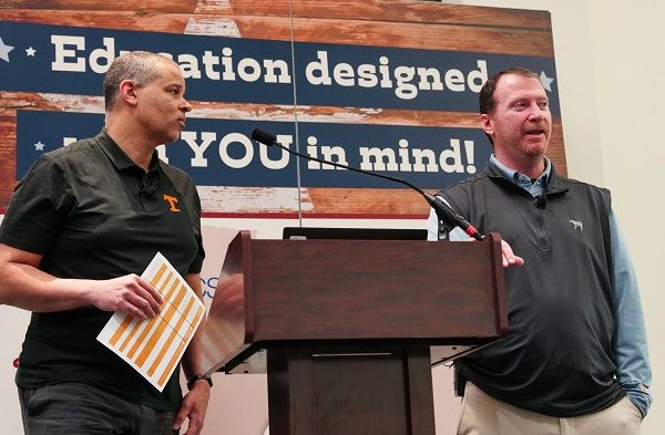 Brian Wright and Randy Davis speaking at    